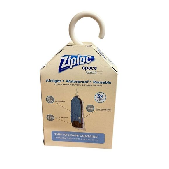Ziploc Space Bag 1 Hang Bag Airtight Waterproof Reusable Fits 5 Suits or Jackets - Picture 3 of 4